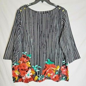 Jessica London Women's Top Black White Striped Floral Print Hem Size 18/20 Large